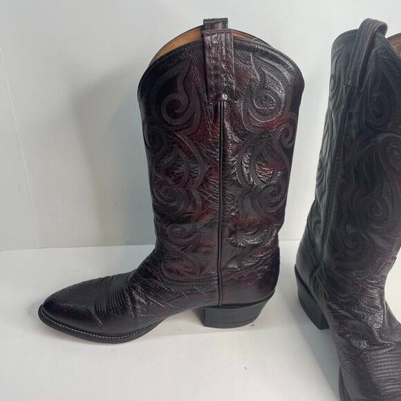 Men's TONY LAMA Full Quill Ostrich Western USA Made Boots 11B 03493 Deep Red VTG - Picture 6 of 9